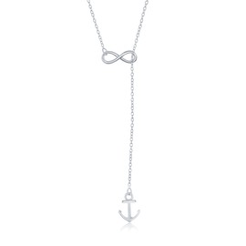 Beaux Bijoux 925 Italian Sterling Silver Infinity and dangling Nautical Anchor Lariat Y 16+2" Necklace