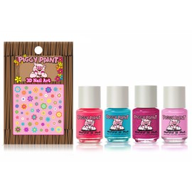 Piggy Paint | 100% Non-Toxic Girls Nail Polish | Safe, Cruelty-free, Vegan, & Low Odor for Kids | Party Hearty (4 Polish + Nail Art Gift Set)