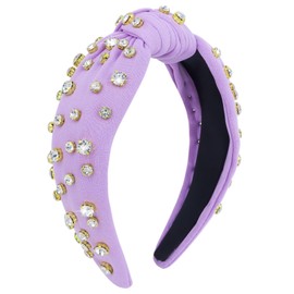 Purple Headband Rhinestone Embellished Knotted Head band for Women Sparkly Jeweled Headbands for Grils Top Knot Hairband Fashion Hair band Non Slip Accessories