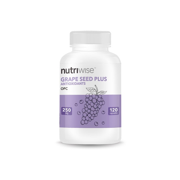 Nutriwise Grape Seed Plus OPC Antioxidants Formula 250mg 120 Capsules (Grape seed, Grape Skin, Blueberry, Bilberry, Pine Bark, Green Tea)