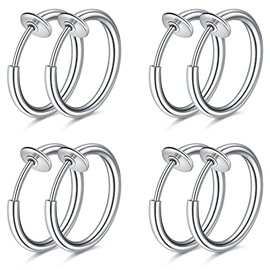 VCMART 8pcs Fake Nose Rings Clip On Septum Belly Lip Ring Hoop Non Pierced Earring Piercing Stainless Steel