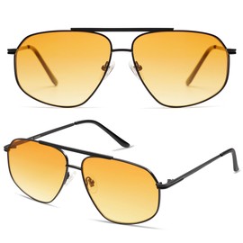 SOJOS Classic Retro Aviator Sunglasses for Women Men Vintage Hexagonal Metal Frame UV400 Lenses SJ1200, Black/Yellow Tint