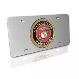 MARINE CORPS EGA SEAL EMBLEM ON BRUSHED CHROME LICENSE PLATE MADE IN USA