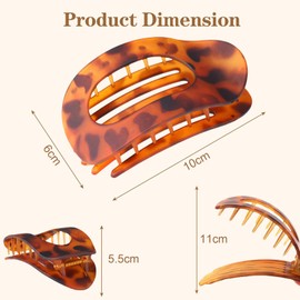 Yeomju Pack of 4 Tortoiseshell Leopard Flat Hair Clips, Flat Claw Clip for Women, Round Lay Down Hair Clip for Thick and Thin Hair, Comfortable, Curved Flat Clips