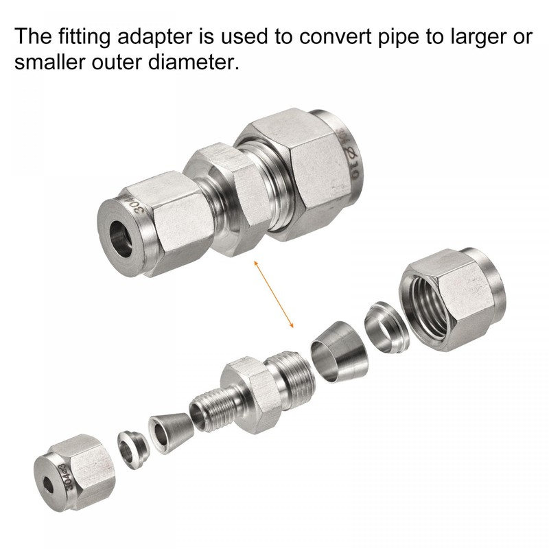 sourcing map Compression Tube Fitting 304 Stainless Steel 6mm x