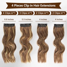 Clip In Hair Extensions Synthetic Clip Ins Honey Blonde Mixed Auburn Chestnut Brown Hair Extensions For Women Double Weft Natural Wavy Hair Pieces 20 Inches 4 Pcs 200G