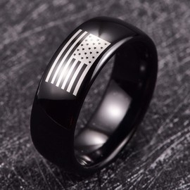 Vakki 8 mm Black Men's / Women's Tungsten Carbide Ring with American Flag for Hobby Wedding Engagement Wedding Rings Size 54 to 67 (17.2-21.3), Wofram