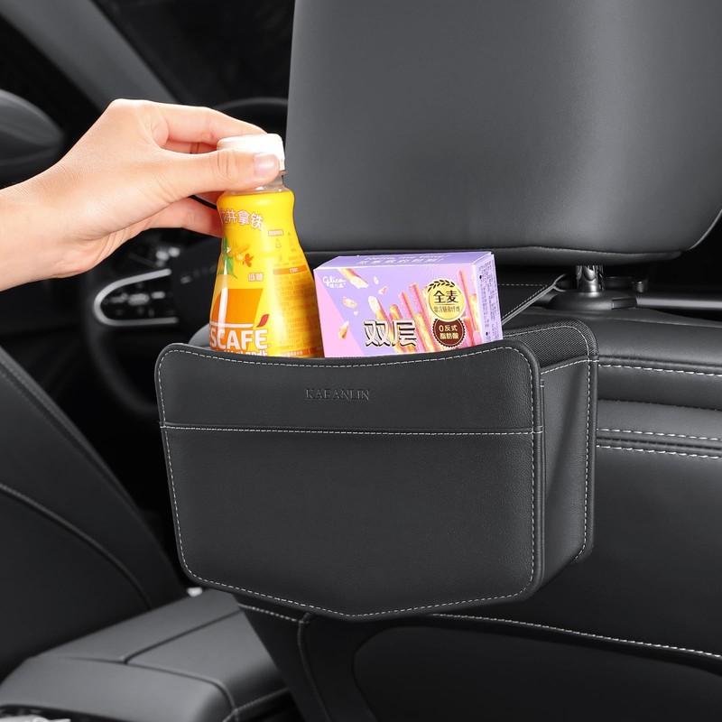 KAFANLIN Car Trash Can small Leather Vehicle Trash Bin Car