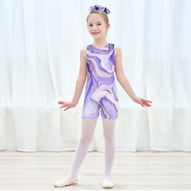 JESKIDS Leotards for Girls Gymnastics with Shorts Dance Biketards Tumbling Matching Hair Scrunchie Purple Milky Way 12-13 Years