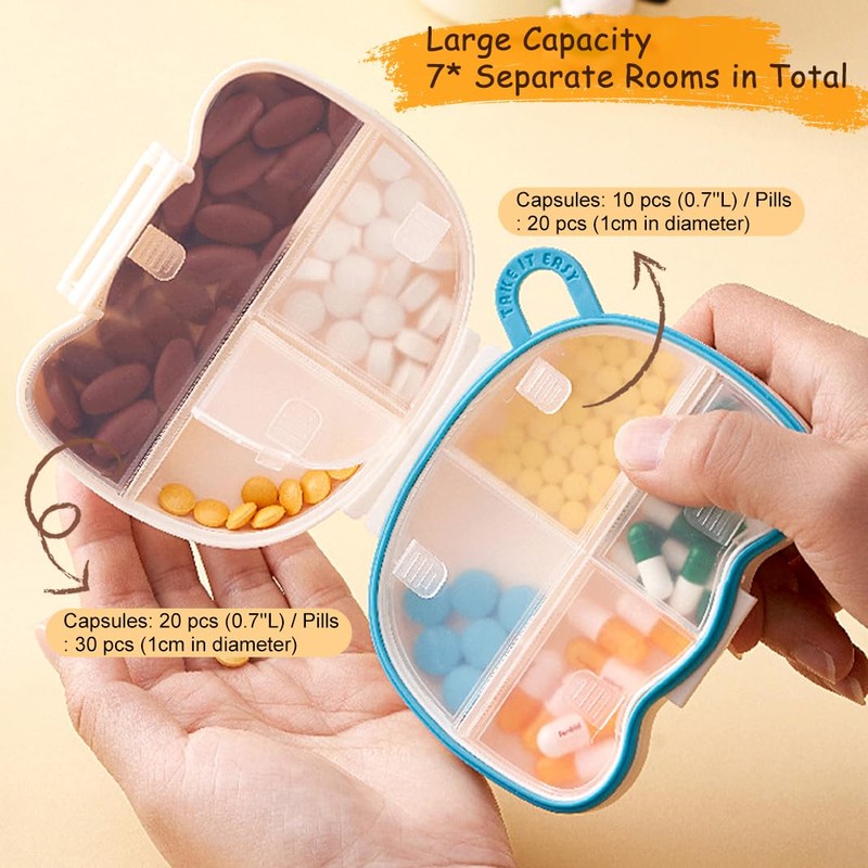 2Pcs DIY Travel Mini Pill Organizer, 7 Compartments Pill Box