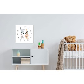 Wall Clock Zoo Animals 30 x 30 cm Glass Children's Clock Glass Picture Animal Motif Zoo Lion Elephant Wall Decoration Glass Clock Children's Room