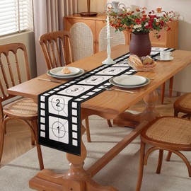 Black Table Runner for Movie Nights 33 x 183 cm, Printed Film Cell Table Runner, Film Roll Decor, Film Theme Table Cloth, Kitchen Film Party Decorations