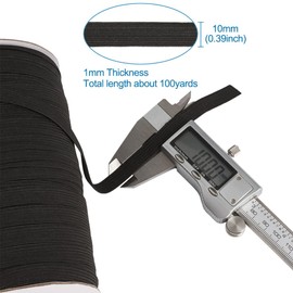 Bestewelry 10mm Black Elastic Cord Flat Waistband Sewing Elastic Ribbon Bands with Spool for Headbands Clothes Sewing Craft Making