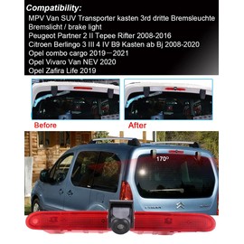 HD Reversing System Reversing Camera Parking Aid Brake Light Compatible with Toyota Proace Verso Box/Citroen Berlingo B9 Mk2 MK3/Opel Combo/Saloon X19 Tour Life K9/Peugeot Partner Tepee/Rifter