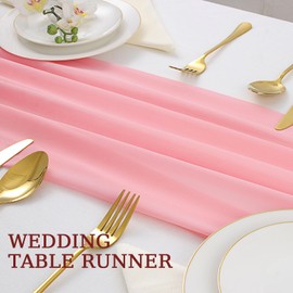 BESBESME 2PCS Chiffon Table Runner,Large Table Runner 10ft Romantic Sheer Table Runner for Wedding Party Bridal Shower Outdoor Decor 28x120 Inch Pink
