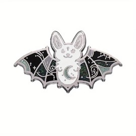 Cute Bat Silver and Green Moon Enamel Pin
