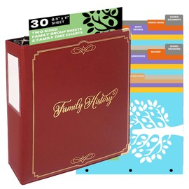 Performore Family History Binder, 3 Inch Genealogy Ring Binder Includes 30 Two Sided Large Family Group Sheets, 8.5 x 11 Inch Printed Paper with Blank Charts, Three-Hole Punch and Pen Loop
