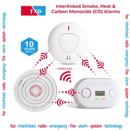 fxo Vernetzter Kohlenmonoxidmelder - Co Alarm mit 10 Jahren Batterielaufzeit - Vernetzt Co-Melder und Gasalarm - Kann mit fxo Hitzealarmmelder und Rauchmelder (separat erhältlich) verbunden Werden