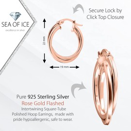 Rose Gold Flashed Sterling Silver Intertwining Square-Tube Polished Hoop Earrings, 20mm - 4/5"