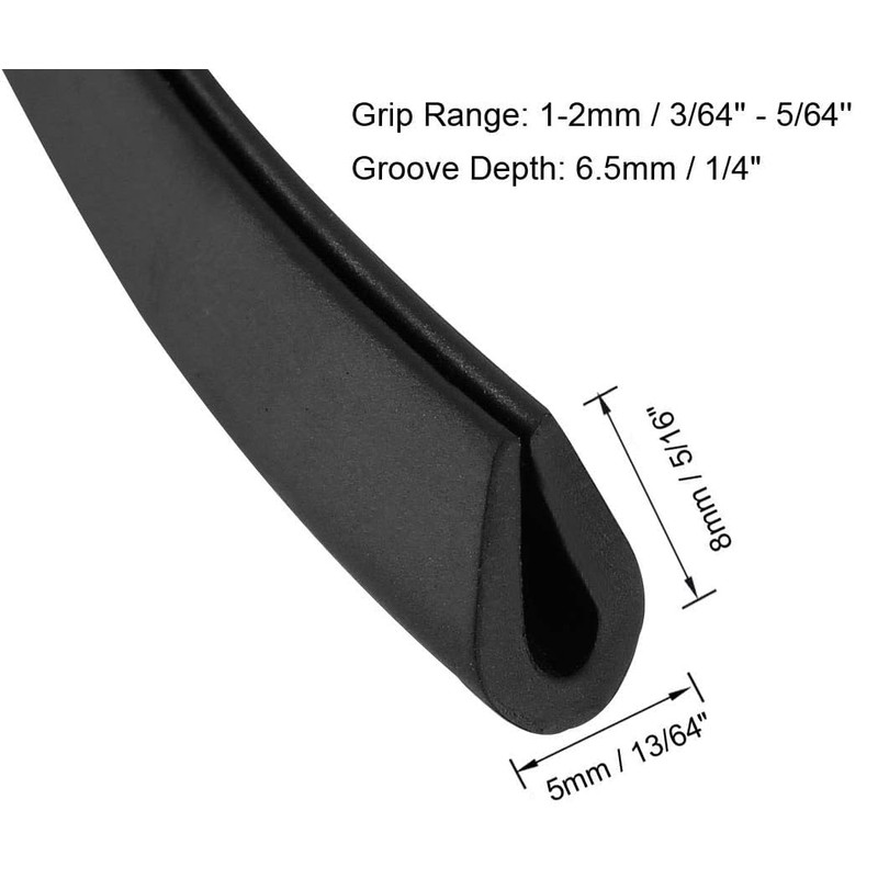 Boxonly U-Shaped Rubber Edge Sealing Strip Edge Trim 8mmx5mm Black