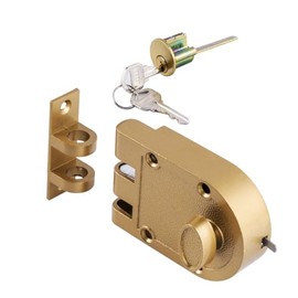 SUMBIN Jimmy Proof Rim Door Lock for Front Antique Entry Door with Flat Striker in Gold Finish