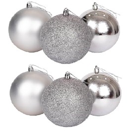 Christmas Baubles 6 Pcs Mini Christmas Tree Ball Decorations Ornaments Balls Pendants 5cm Shatterproof Hanging Bauble Set for for Holiday Wedding Party Decoration Xmas Silver