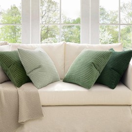 MIULEE Set of 4 Decorative Corduroy Cushion Covers, Couch Cushion Covers for Sofa, Couch, Living Room, Bedroom, Office, 40 x 40 cm, Forest Green Series