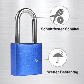 Diyife Padlock, [True Anti-Rust] [Solid Aluminium] 44 mm Long Shackle Security Lock Weatherproof with 2 Keys for Gym, Garage, Shed, Fence, Warehouse - Blue