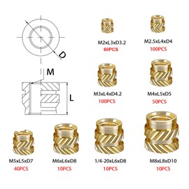 Heat Set Insert Tools Kit Brass Nuts 3D Printing 60W Digital Soldering Iron and 380pcs Kit Threaded Inserts with Insert Tips M2 M2.5 M3 M4 M5 M6(1/4) M8 for Inserts 3D Printing and Plastic