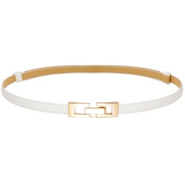 Buywis Skinny Belts for Women Thin PU Leather Waist Belt for Dresses 100CM White Band Gold Buckle Fit Waist 24"-37"