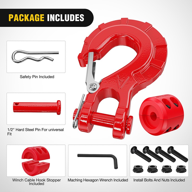 Nilight Forged Steel Winch Hook 3/8" Grade 70 Safety Latch