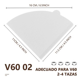v60 Filtro de papel de café, 300 Papel del tamiz del café desechables,Familia V02 Filtros de Pulpa de Papel Natural,para goteros cónicos de tamaño V60