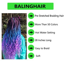 BALINGHAIR Braiding Hair Pre-Stretched Kanekalon High Temperature Synthetic Fiber Braid Hair 28 Inches (Sky Blue, 28 Inch (Pack of 3))