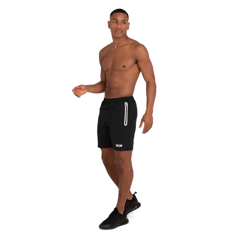 TCA Elite Tech Running Shorts Men's with Zip Pockets, black,