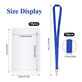 Pack of 10 Employee ID Sleeves, Card Case with Strap, Waterproof ID Sleeves 9.5 x 14 cm, Transparent, Vertical - Lanyard with Card Sleeve, Trade Show ID for Business, Exhibition & Office