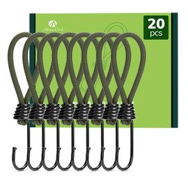 Abma Cord Bungee Cords with Hooks 15cm 20Pcs Small Bungee Ropes with Hooks Elastic Bungee Loops for Tarpaulin, Tent, Camping, Banners, Fixing - Army Green