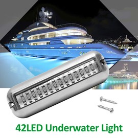 LED Boat Light, 42 LEDs Waterproof 316 Stainless Steel Underwater Light for Yacht Boat Transom Pontoon Pool (Blue Light)