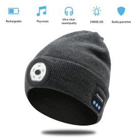 Upgraded Bluetooth Beanie Hat LED Beanie Hat Bluetooth 5.0 Wireless Headphones Music Knit Hats with Stereo Speaker for Outdoor Sports Running Walking Christmas Birthday Gifts(Grey) [Energy Class A++]