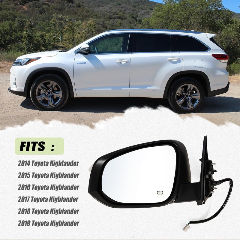 Left Driver side Mirror Fits 2014-2019 Toyota Highlander With Power