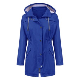 LOMON Raincoat Women Waterproof Long Hooded Trench Coats Lined Windbreaker Travel Jacket Blue M