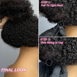 Vshow Glueless Wigs V Part Wig Human Hair Kinky Curly Wig Elastic Drawstring No Leave Out Curly V Part Human Hair Wig Beginner Friendly 180% Density Upgrade U part Kinky Curly Wigs 26Inch