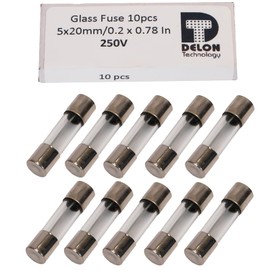 1.25A Delon Technology - Glass Fuses, time-lag, 10 Pack, 5x20mm / 0.2 x 0.78 Inch, 250V, T1.25AL250V