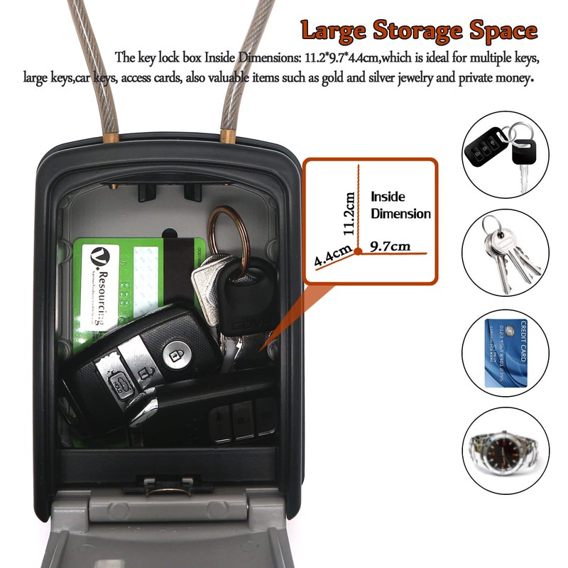 Extra Large Key Storage Security Lock,V-Resourcing Re-settable 4 Digit Combination