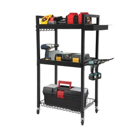 DNYSYSJ Power Tool Organizer, Power Tool Storage Cart, Yard Tool Holder for Rakes, Shovel, Fertilizer, Garden Tool Storage for Garage, Shed (Black, 31x46x86.5cm)