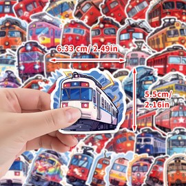 Train Stickers 50 Pieces, Water Bottle Stickers Vinyl Waterproof Stickers for Laptop, Skateboard, Phone, Computer, Sticker Pack for Kids, Teens, Girls (Locomotive)