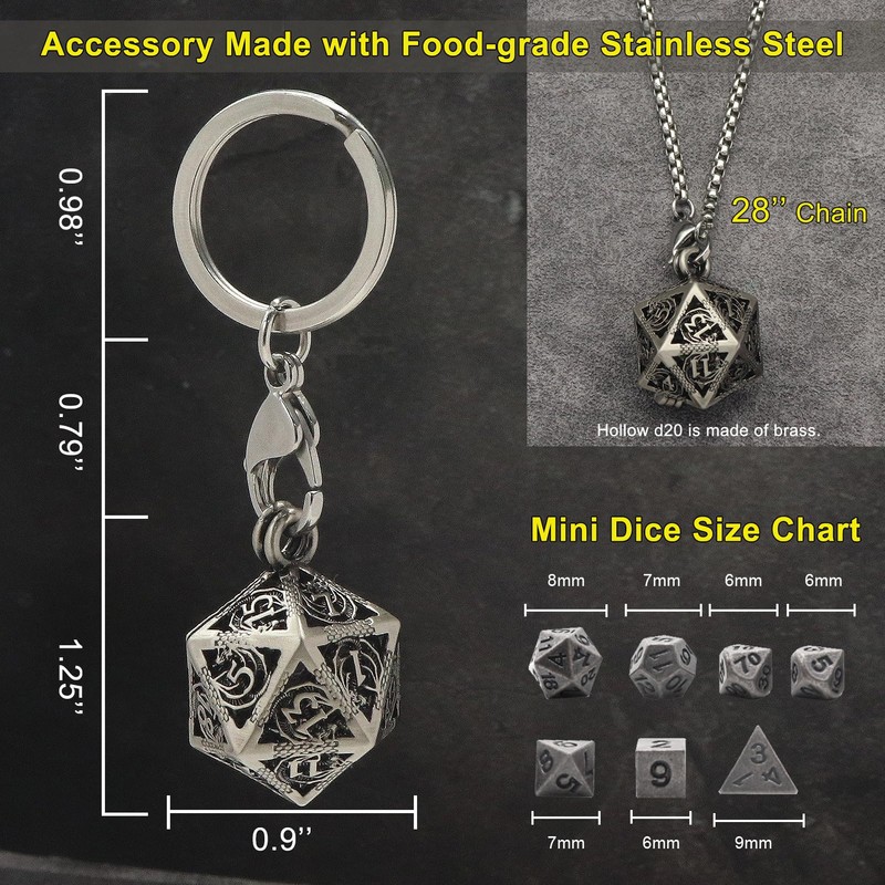 Haxtec Mini Metal DND Dice Set With 20mm Antique Iron