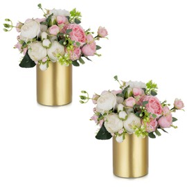NUPTIO Gold Flower Vases for Centerpieces: 2 Pcs 5.1 inch Small Metal Flowers Vase Stand Wedding Centerpieces for Tables Centerpiece Table Decorations