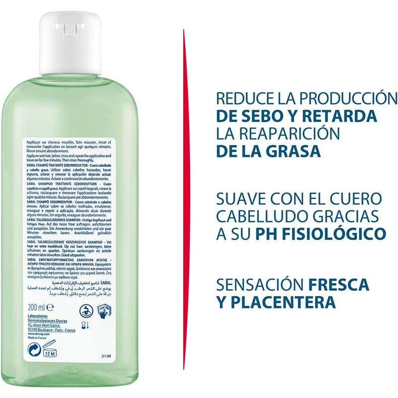 Ducray Sabal Shampoo Regulador de Grasa, Cabello Graso 200ml