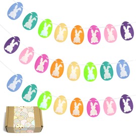 SOHAO 3 Pieces Easter Felt Bunny Garlands, 12.6 Ft（4.2Ft×3） Bunny Eggs Hanging Banner Ornaments Party Favors Easter Garland Decors for Mantle Living Room Wall