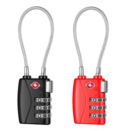 NAGE TSA Approved Luggage Locks, 3 Digit Suitcase Locks, Flexible Cable Padlock, Wire Lock, Travel TSA Lock for Backpack, Gym Locker, Tool Box, Laptop Bag (2P, Black&Red)